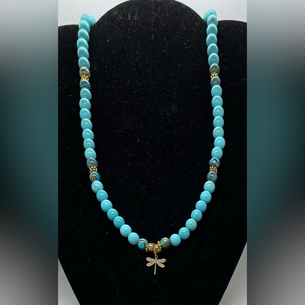 Turquoise and Striped Agate Half Mala